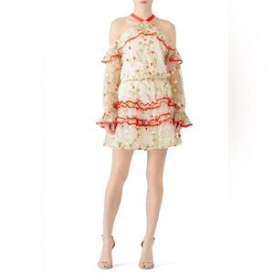 Alexis Floral Off-Shoulder Dress - Red and Cream SZ Small